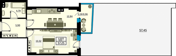 Планировка 1-комн 57,25 м²