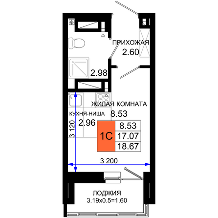 Планировка Студия 18,67 м²