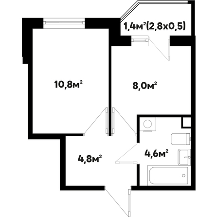 Планировка 1-комн 29,6 м²