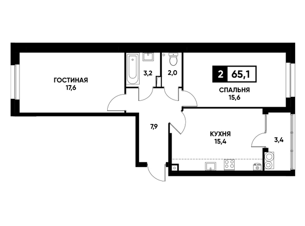 Планировка 2-комн 65,1 м²