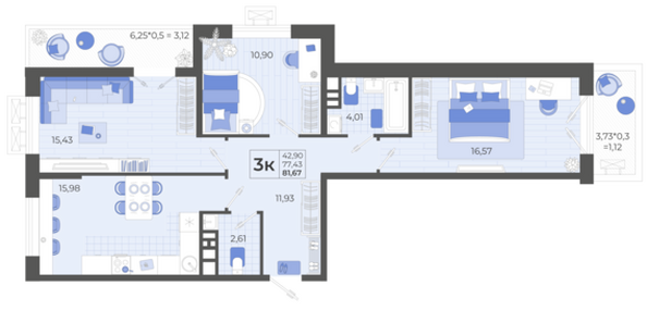 Планировка 3-комн 81,67 м²