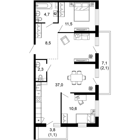 Планировка 2-комн 77,8 м²