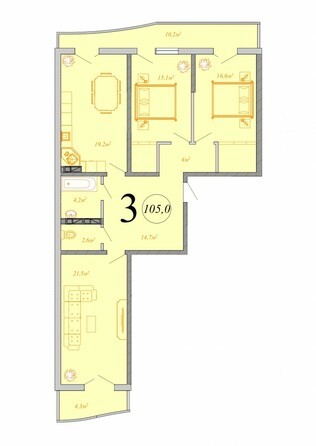 Планировка 3-комн 105 м²