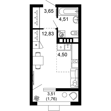 Планировка 1-комн 27,24 м²