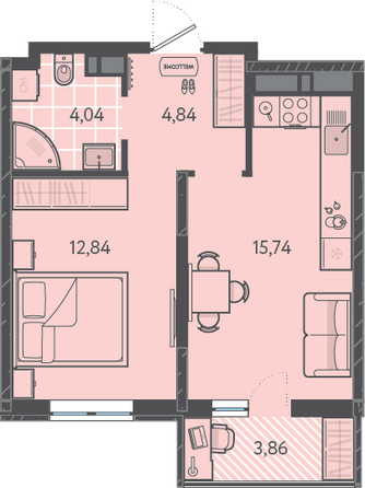 Планировка 1-комн 38,62 м²