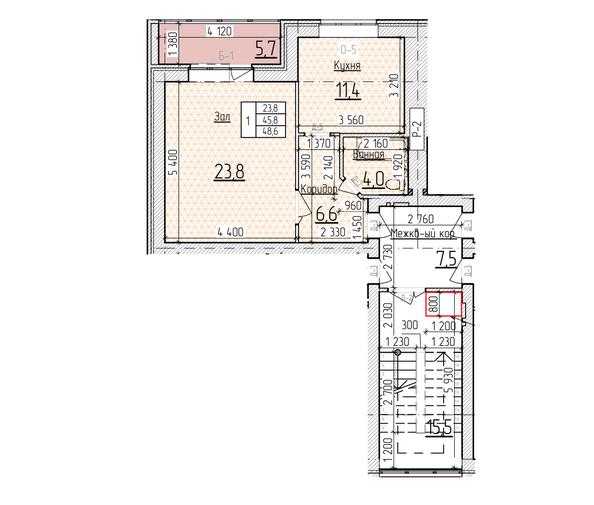 Планировка 1-комн 48,6 м²