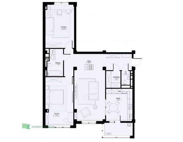 Планировка 2-комн 97,3 м²