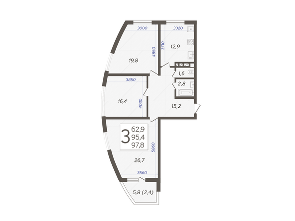 Планировка 3-комн 97,8 м²