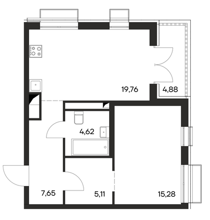 Планировка 1-комн 57,3 м²