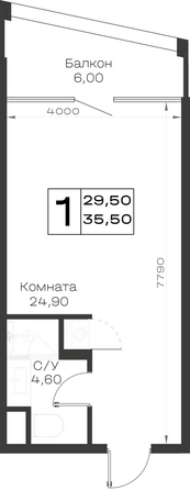 Планировка 1-комн 35,5 м²