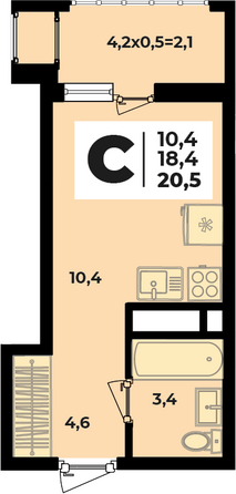 Планировка 1-комн 20,5 м²