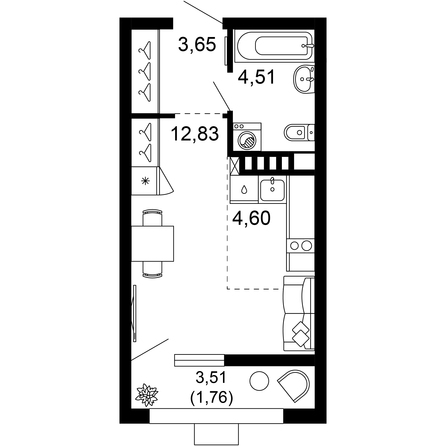 Планировка 1-комн 27,34 м²