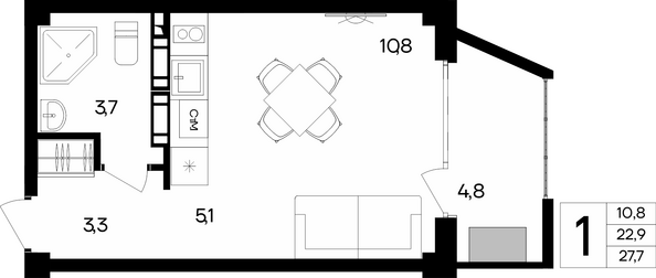 Планировка Апартамент 27,7 м²