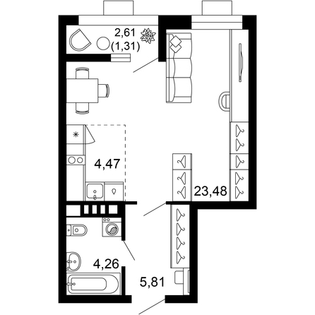 Планировка 1-комн 39,32 м²