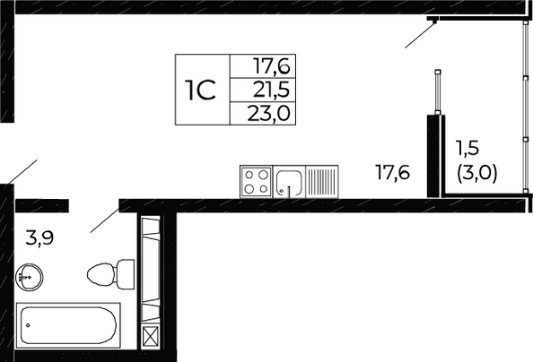 Планировка Студия 23 м²