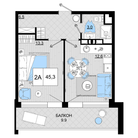 Планировка 2-комн 45,3 м²