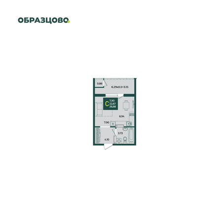 Планировка Студия 26,68 м²