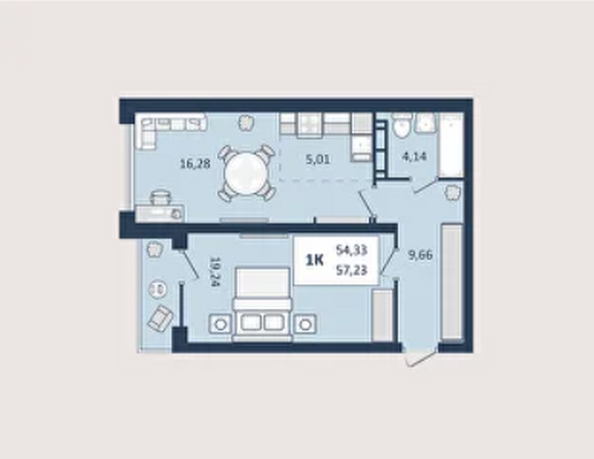 Планировка 1-комн 57,2 м²
