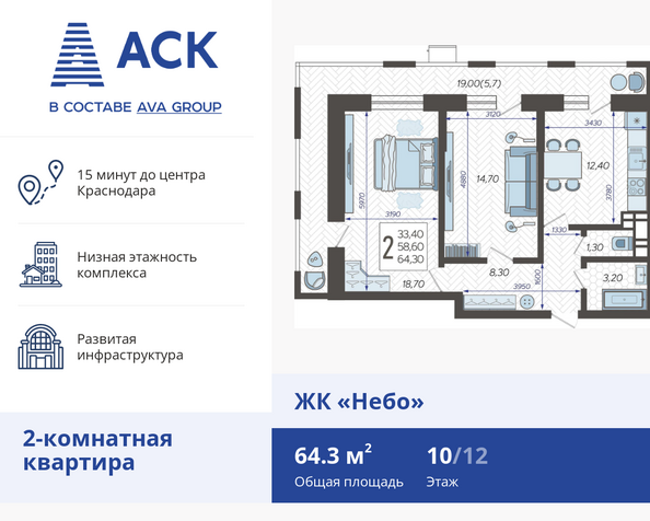 Планировка 2-комн 64,3 м²