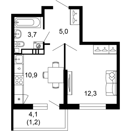 Планировка 1-комн 33,1 м²