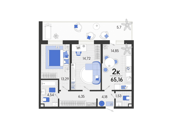 Планировка 2-комн 65,16 м²