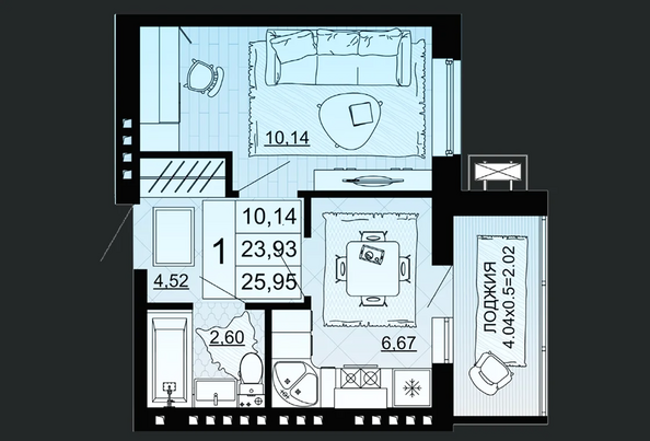 Планировка 1-комн 25,95 м²