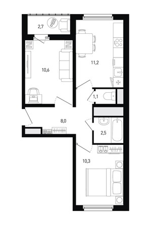 Планировка 2-комн 45,1 м²