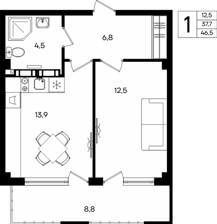 Планировка Апартамент 46,5 м²