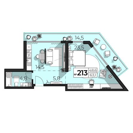 Планировка 2-комн 63,1 м²