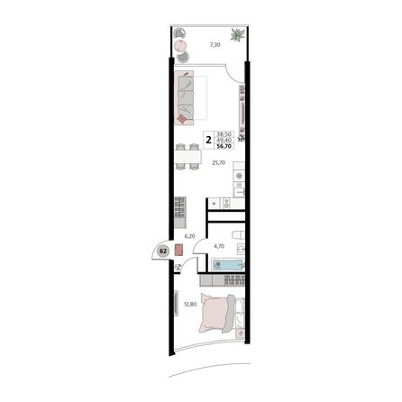 Планировка 2-комн 56,7 м²
