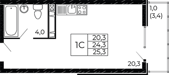 Планировка Студия 25,3 м²