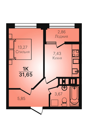 Планировка 1-комн 31,65 м²