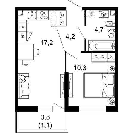 Планировка 1-комн 37,5 м²