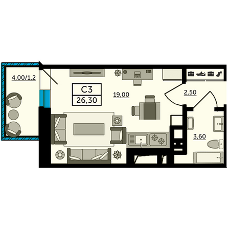 Планировка Студия 26,2 м²