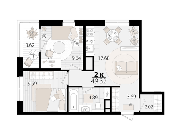 Планировка 2-комн 48,93 м²