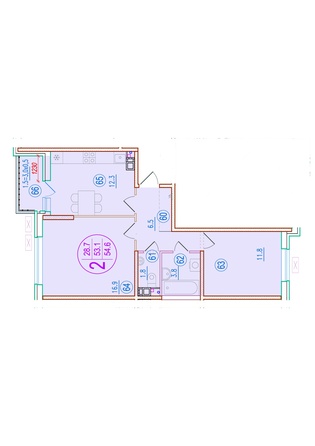 Планировка 2-комн 54,6 м²