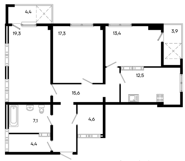 Планировка 3-комн 102,5 м²