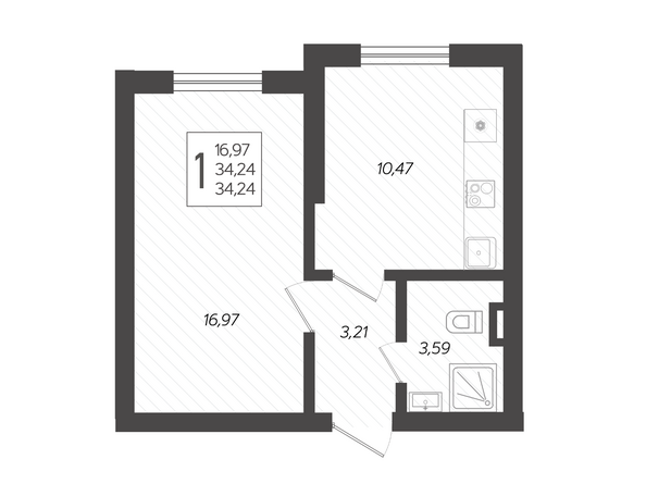 Планировка 1-комн 34,24 м²