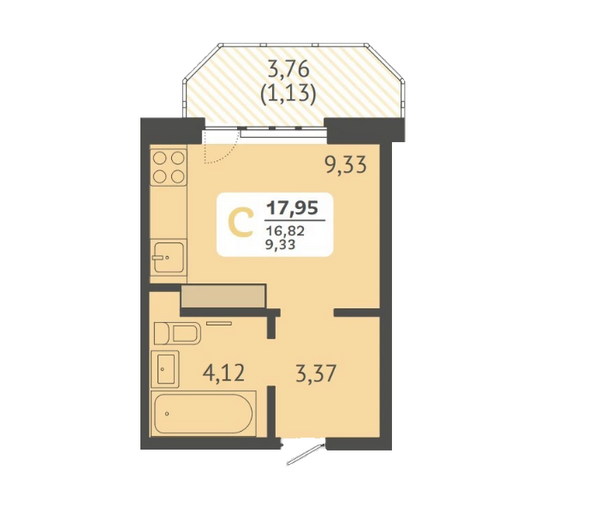 Планировка Студия 18 м²