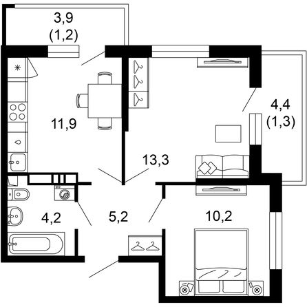 Планировка 2-комн 47,3 м²