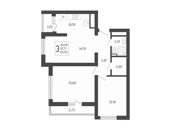 Планировка 3-комн 65,5 м²