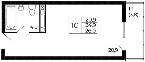 Планировка Студия 26 м²