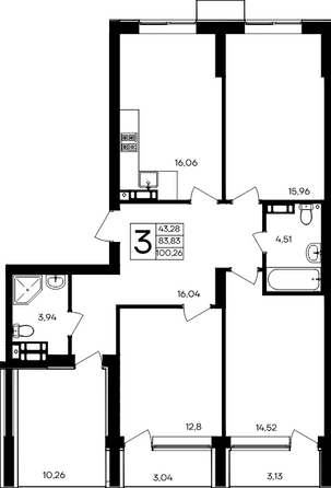 Планировка 3-комн 100,26 м²