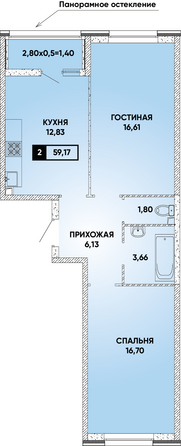 Планировка 2-комн 59,17 м²