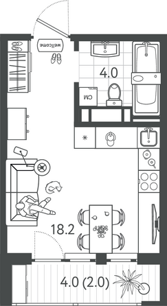 Планировка 1-комн 24,2 м²