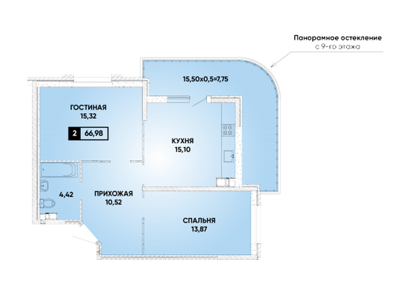 Планировка 2-комн 66,98 м²