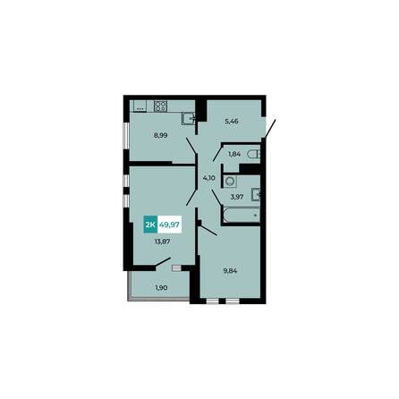 Планировка 2-комн 49,97 м²