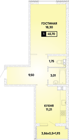 Планировка 1-комн 45,7 м²