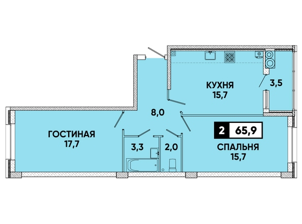 Планировка 2-комн 65,9 м²