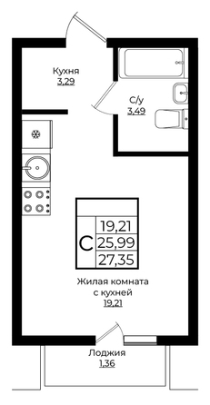 Планировка Студия 27,35 м²